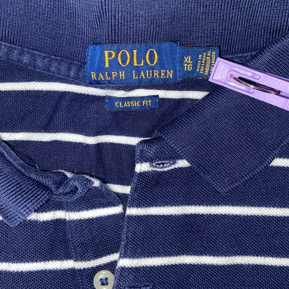 2/40$ Men’s Ralph‎ Lauren white & Navy blue striped knit cotton polo Sz XL - Picture 4 of 11